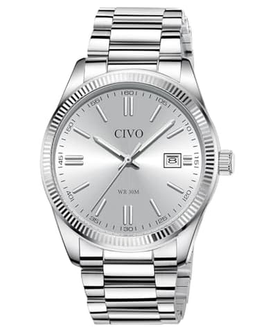 CIVO Herren Uhr Edelstahl Armbanduhr: Einfach Business Wasserdicht Uhren für Männer Silber - Analog Quarz Herrenuhr mit Leuchtend Datum