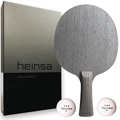 heinsa Carbon Tischtennis Holz Profi Tischtennisschläger Holz Black Edition aus Lichtnussbaum mit Premium Verpackung und Bällen (Premium VERPACKUNG MIT 2 BÄLLEN)