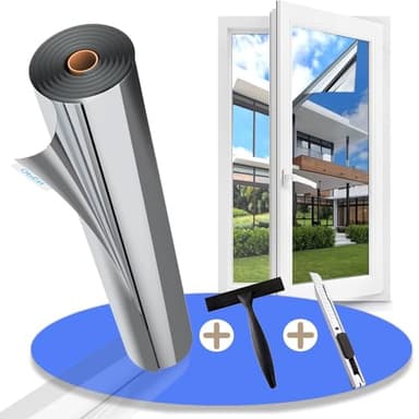 Gufoltie Hitzeschutzfolie Fenster 44.5x200cm Sonnenschutzfolie Fenster innen & Außen Spiegelfolie Fenster Sichtschutz Fensterfolie Sonnenschutz Selbstklebende UV Schutzfolie für Sommer Silber