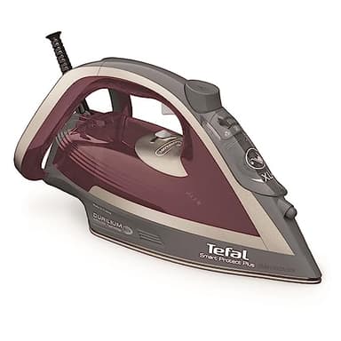 Tefal Dampfbügeleisen Smart Protect Plus, 2800W, kontinuierliche Dampfabgabe von bis zu 40 g/Min., automatische Abschaltung, Vertikaldampf, Durilium Airglide Bügelsohle, weinrot/grau, FV6870