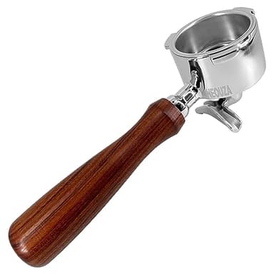NEOUZA Espresso-Siebträger, 51 mm, kompatibel mit DeLonghi Dedica EC680 EC685 Smeg Kaffeemaschine, druckloser Korb, doppelte Ausgüsse (3 Ohren), Silber und Holz