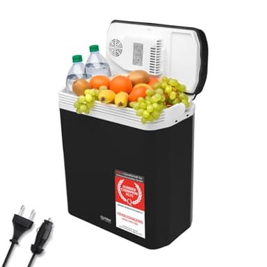 TZS First Austria elektrische Kühlbox 24 Liter | 12 Volt & 230 Volt Anschluss | mit 12-V-Stecker fürs Auto | für Camping, Festivals & Reisen | mit Kühl- und Warmhaltefunktion | schwarz