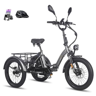 Fafrees F20 Mate Elektrische Dreirad 20 * 3.0 Zoll, 48V 21Ah Akku, e Bike klapprad 65N.m Motor, 3-Rad ebike 25km/h, Reichweite bis zu 55-110Km (Kleiner hinterer Korb, Grau)