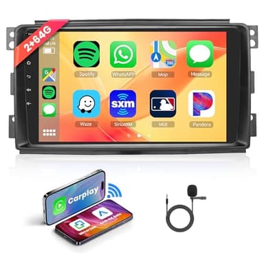 2G+64G Android Autoradio 2 Din für Mercedes Benz Smart Fortwo 2005-2010 mit Apple Carplay Android Auto Navi GPS WiFi 9 Zoll Autoradio mit Mirror Link Bluetooth FM/RDS DAB/OBD/DVR Lenkradsteuerung