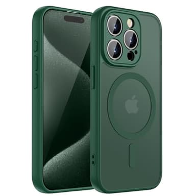 KPPIT hülle für iPhone 15 Pro Hülle 6.1 Zoll,Kompatibel mit MagSafe,[Transluzente Matte Schutzhülle] Vollständiger Kameraschutz Stoßfeste Kratzfeste Handyhülle für iPhone 15 Pro case (Canngling grün)