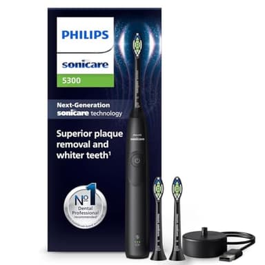 Philips Sonicare 5300 elektrische Zahnbürste, Schallzahnbürste mit 2 Intensitätsstufen, Andruckkontrolle, EasyStart, Smartimer und BrushPacer, Schwarz, Modell HX7101/04 [Neue Technologie]