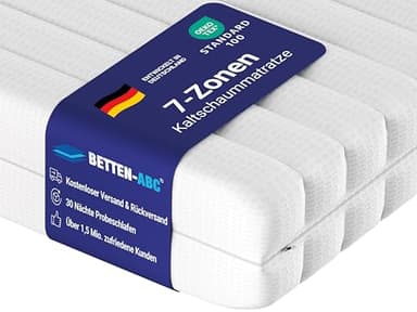 Betten-ABC - Matratze (KSP-500) - 100x200 cm - Wendematratze mit 2 Härtegraden (H3/H4) - 7-Zonen Matratze aus Hybridschaum - Hypoallergen & Antibakteriell - Oeko-TEX® Zertifiziert - Paketlieferung