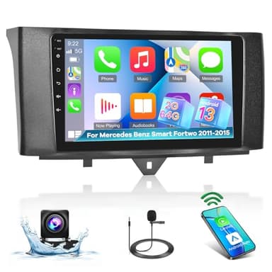 [2+64G] für Mercedes Benz Smart Fortwo 2011-2015 Upgrade DSP Audio - 9 Zoll Touchscreen Android 13 Autoradio - Wireless Carplay & Android Auto, GPS, WiFi, Mirror Link, SWC + Rückfahrkamera