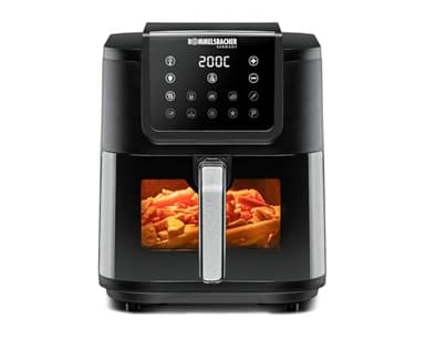 ROMMELSBACHER Heißluftfritteuse FRH 1700, XXL-Backraum 8 Liter (ca. 21 x 30 cm) für 1.000 g Pommes, sehr leiser Betrieb 45 db(A), 10 Programme, 60-200 °C, großes Sichtfenster mit Innenraumbeleuchtung