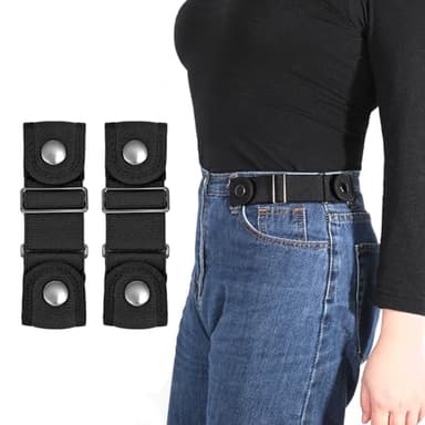 WHIPPY 2 Stücke Ohne Schnalle Gürtel Damen Herren Schnallenfrei Elastischer Gürtel Schnallenloser Stretch Taillengürtel,schwarz 16cm