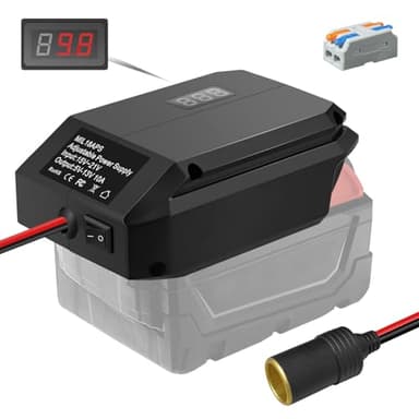 18V Zu 12V Step Down Konverter für Milwaukee M18 18V Lithium Ionen Batterie Angetrieben Stromradadapter, DIY Konverter mit 5V-13V Max Ausgabe 10A Zigarette Leichter Stecker für Autogeräte