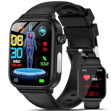 Marsyu Smartwatch EKG/ΒΙυtｚυcker/HRV/Harnsäure/BMI Herren Damen Gesundheitsuhr mit Telefonfunktion/SOS-Taste, 24H Herzfrequenz SPO2 Blutdrυck Körpertemperatur Schlafmonitor Fitnessuhr