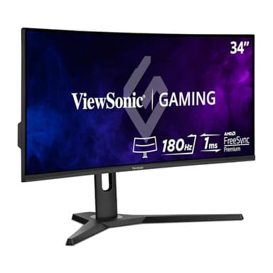 Viewsonic VX3418-2KPC 86,4 cm (34 Zoll) Curved Gaming Monitor (UWQHD, Adaptive Sync, 1 ms, 144 Hz, HDMI, DP, geringer Input Lag, Lautsprecher, höhenverstellbar) Schwarz