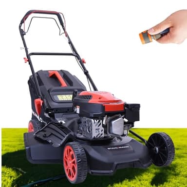 STAHLMANN Rasenmäher Benzin mit Antrieb BR532 – 7,0PS (5,1kW) 223ccm mit Antrieb, 53cm Schnittbreite, Mulchen, Schnitthöhenverstellung, Easy Clean Anschluss, Große Räder, 60L Korb