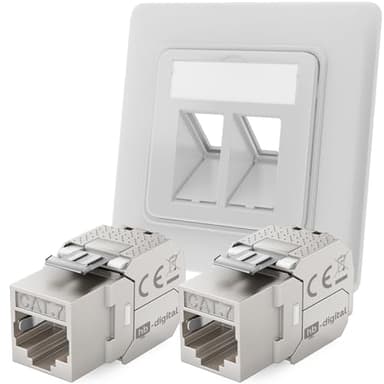 hb-digital 2-Port CAT 7 Netzwerkdose unterputz RAL9003 + 2X CAT 7 Keystone RJ45 Modul LAN Ethernet Keystone Dose Buchse Einbaubuchse für CAT 5e CAT 6 CAT 6a max. 10 Gbit/s STP - Signalweiß