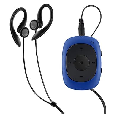 AGPTEK Mini Clip 64GB MP3 Player mit Bügel-Kopfhörer und Silikon Hülle, Leichter Sport Musik Player mit 5 Tasten und 2 Funktionsumschaltung Knöpfe, Blau