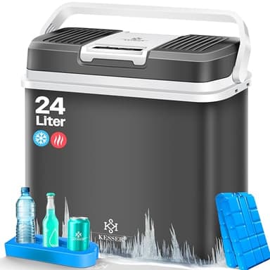 KESSER® 24 Liter Kühlbox | KÜHLT und WÄRMT | Thermo-Elektrische Kühlbox | inklusive 2X Kühlakku & Getränkehalter | 12 Volt und 230 Volt | Mini-Kühlschrank | für Auto und Camping | EEK E | Anthrazit