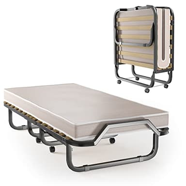 GIANTEX Klappbett 90x200 cm Erwachsene, Gästebett klappbar, Reisebett mit Matratze, klappbares Bett mit 4 Rollen, Einzelbett mit Lattenrost, Faltbett Metallbett Metallrahmen bis 120 kg belastbar