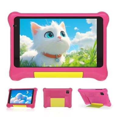 Laptok Kinder Tablet 7 Zoll, Android Tablet für Kinder, 5GB RAM+32GB ROM+128GB Erweiterbar, Wi-Fi, Bluetooth, Type-C, Kids Tablet mit Mit sturzsicherer Schutzhülle Rose