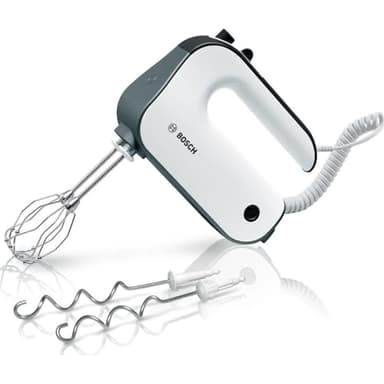 Bosch Handrührer Styline MFQ49300, 5 Stufen, 2 Edelstahl Rührbesen- und Knethaken, Spiralkabel, 850 W, weiß/dark silver