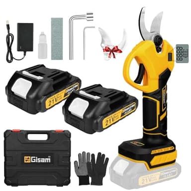 Gisam Akku Gartenschere, 40MM Elektrische Astschere mit 2 x 2Ah Batterien & LCD Display, Akku Rosenschere Unterstützt die Einstellung der Öffnung für Beschneiden von Hecken & Obstbäumen (Gelb)