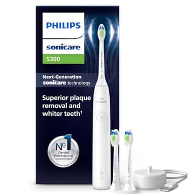 Philips Sonicare 5300 elektrische Zahnbürste, Schallzahnbürste mit 2 Intensitätsstufen, Andruckkontrolle, EasyStart, Smartimer und BrushPacer, Weiß, Modell HX7108/04 [Neue Technologie]