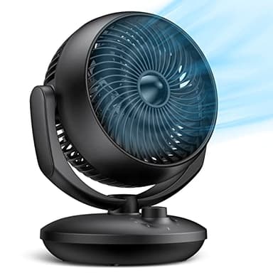 Ventilator Leise, 22dB Tischventilator sehr Leise, Fan mit 3 Geschwindigkeiten und 90° Verstellbare Neigung für 15m² Räume, Leistungsstarker 3D Turbo Ventilatoren für Büro, Schlafzimmer,Schwarz