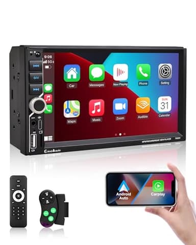 ESSGOO Doppel Din Autoradio mit Wireless Carplay und Android Auto, 7 Zoll HD Bildschirm Auto Radio Display mit Bluetooth, Voice Control, Mirror Link, FM