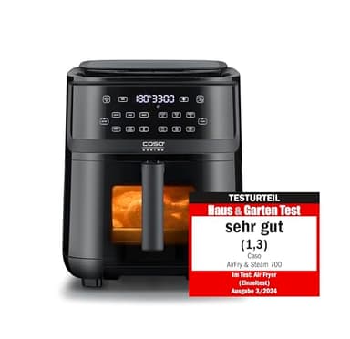 CASO AirFry & Steam 700 - Heißluftfritteuse und Dampfgarer - Testurteil: Sehr Gut, extra großes Korbvolumen 7 Liter, Dampfgarer & Airfryer, Fritteuse ohne Öl/Fett, Schwarz
