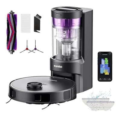 EUREKA E10s DE Saug- & Wischroboter + beutelloser Multi-Zyklon-Absaugstation (4000Pa, auto Teppicherkennung & auto Mop Lifting, LiDAR-Navigation, ideal gegen Tierhaare, App- & Sprachsteuerung) schwarz