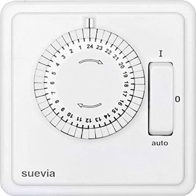 Suevia SU280447 Zeitschaltuhr für Unterputzmontage, analog, Tagesprogramm, 1200 W, IP20, ON/Off/Auto, Weiß