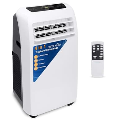 SereneLife 4-in-1 Mobile Klimaanlage: Luftkühler, Ventilator, Luftentfeuchter + Heizung – Tragbares Klimagerät mit Abluftschlauch, Fernbedienung & Kit für Räume bis zu 51m2 – 12,000 BTU Fenstermontage