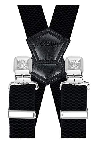 Decalen Hosenträger für Herren Breit 4 cm mit sehr Starken 4 Metall Clip Lang Einheitsgröße für Männer und Damen Einstellbar und Elastisch X Style (Schwarz)