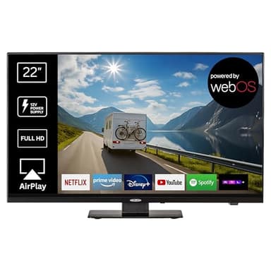REFLEXION LDDX22IBT-Black Smart LED Fernseher 22 Zoll / 55cm, LG webOSHub, Wohnwagen/Wohnmobil/Camping/Caravan/Boot/LKW TV, Slimline, 12/24/230 Volt, Full HD, Triple Tuner, Bluetooth, WLAN, DVD-Player