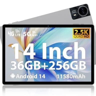 MAXLEGEN 2025 Neueste Android 14 Tablet, 14" 2.5K Touch Display, 36GB RAM+256GB ROM 1TB TF SIM Tablet, 4G LTE+5G WiFi, Octa-Core, 4 Lautsprecher, 13MP, 11580mAh, GMS, GPS, inkl. Pen/Hülle/Kopfhörer