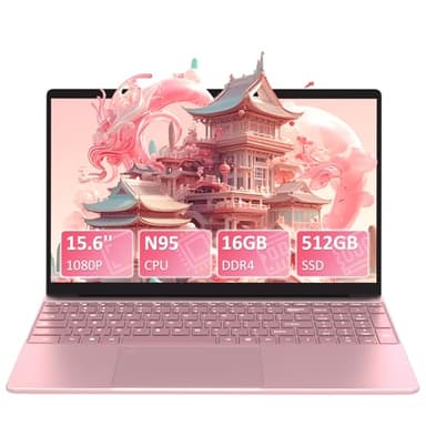 Pryloxen 15,6 Zoll Full-HD Laptop,16 GB DDR4 RAM 512GB SSD, Quad-Core N95 Up to 3.4GHz with Fingerprint Unlock Notebook, Cooling Fan, Webcam, Dual Speakers, Mini HDMI, Student/Business Laptop - Rosa