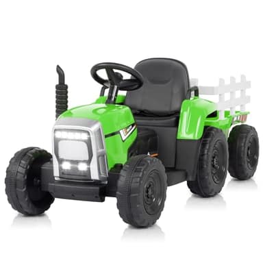 LALAHO Traktor mit Anhänger,Kinder Aufsitztraktor mit LED Lichtern,Musik,Hupe & USB Funktionen,abnehmbarem Anhänger