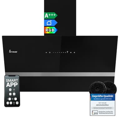 KKT KOLBE Dunstabzugshaube 90 cm | 782 cbm/h Umluft Abluft | Kopffrei | Wandhaube | Schwarz Glas | Smart WiFi App WLAN | RGBW-LED-Beleuchtung | EASY9005SM