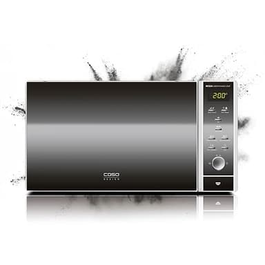 CASO | MCG25 Ceramic chef 3in1 Mikrowelle mit Grill und Heißluft 2050W |Borosilikatglasboden, Grill-Rost für 2 Ebenen, 110-200°C, 25 L, Edelstahl verspiegelt, Silber