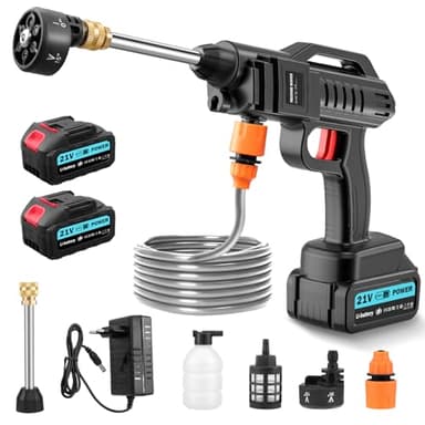 Dibaful Akku Hochdruckreiniger 100 Bar 270 L/H | Tragbarer Mobiler Pistole mit 2 x 3000mAh Akku | Waschpistole 6-in-1 Verstellbare Düse 5M Schlauch für Auto Boden