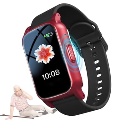 Weyot Notrufarmband für Senioren, Erwachsene Notruf Armband mit Einfacher Bedienung Sicherheit Notrufknopf, Notfalluhr für Senioren mit Sturzsensor,Red