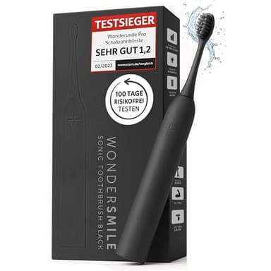 Wondersmile Schallzahnbürste PRO - Testsieger 2025-100 Tage risikofrei testen - TÜV-geprüft - Elektrische Zahnbürste, 4 Programme - 60 Tage Power Batterie mit Smart-Bürstenkopf (Ultimate Black)
