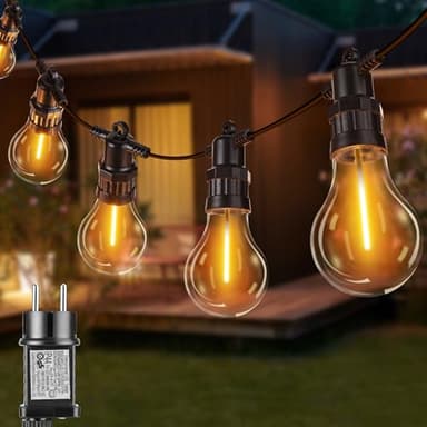 Joomer LED Lichterkette Außen Strombetrieben, 20.5M 20 Glühbirnen Lichterkette Außen Strom Wetterfest, 8 Modi Warmweiß Outdoor Lichterkette Anschließbar für Garten Party Hochzeit Pavilion Balkon