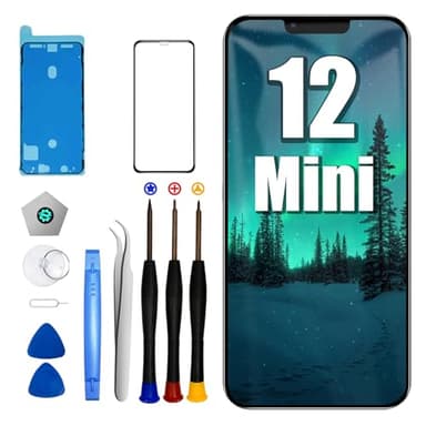 DTD Ersatzbildschirm für iPhone 12 Mini LCD Retina 5.4" FHD COF Display Touchscreen Digitizer mit Reparaturwerkzeug, wasserdichtes Klebeband und Protokoll des