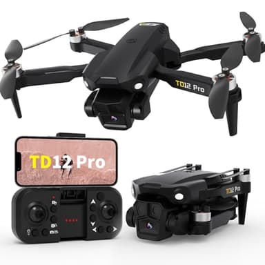Toladrone Drohne mit 4K-Kamera, Drohnen für Erwachsene, Windwiderstand der Stufe 3, Bürstenloser Motor, 90° Elektrisch Verstellbar, Faltbarer RC-Quadcopter für Anfänger, TD12Pro