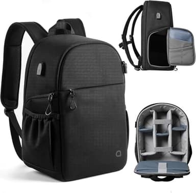 llano Kamerarucksack für DSLR/SLR/Spiegellose Kameras – Wasserabweisender Fotorucksack mit Laptopfach & Stativhalterung, Kompakte Tasche Reisen & Outdoor, Mittelgroß 10 L Fassungsvermögen, Schwarz