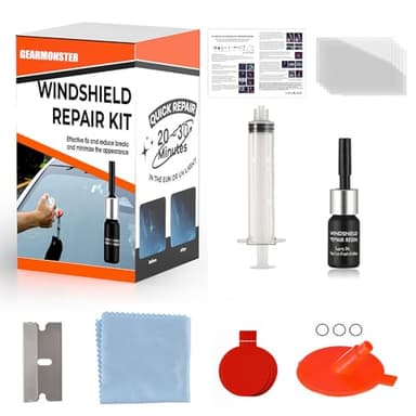 GEARMONSTER Windschutzscheibe Reparaturset Werkzeug, PKW Steinschlag Frontscheibe Glas Reparatur Flüssigkeit, Glasreparaturflüssigkeit, Reparatur Kratzern, Rissen, Auto Zubehör, Windshield Repair Kit