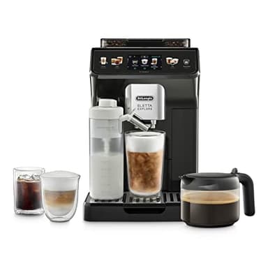 De'Longhi Eletta Explore Cold Brew ECAM452.67.G Kaffeevollautomat mit LatteCrema Milchsystem, Heiße & Kalte Getränke auf Knopfdruck, 3,5 Zoll TFT Touchscreen Farbdisplay, inkl. Kaffeekanne, Dunkelgrau