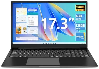 SGIN 17.3 Zoll Laptop 4GB RAM 128GB SSD ROM Notebook, FHD IPS, 2 x USB 3.2, Bluetooth 4.2, Dual Band WiFi, Expandable Memory 512GB TF 7000mAh