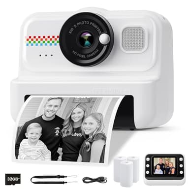 HiMont Kinderkamera Sofortbildkamera, 1080P Sofortbildkamera Kinder mit 32GB Karte & 3 Rollen Druckpapier, lustige Kinderspielzeug Geschenke für Jungen & Mädchen von 3-12 Jahren(Schwarz)